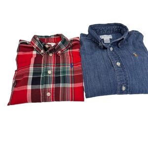 Ralph Lauren Baby Boy Button Down Shirts (2) 1-denim & 1-plaid Sz 18 Months